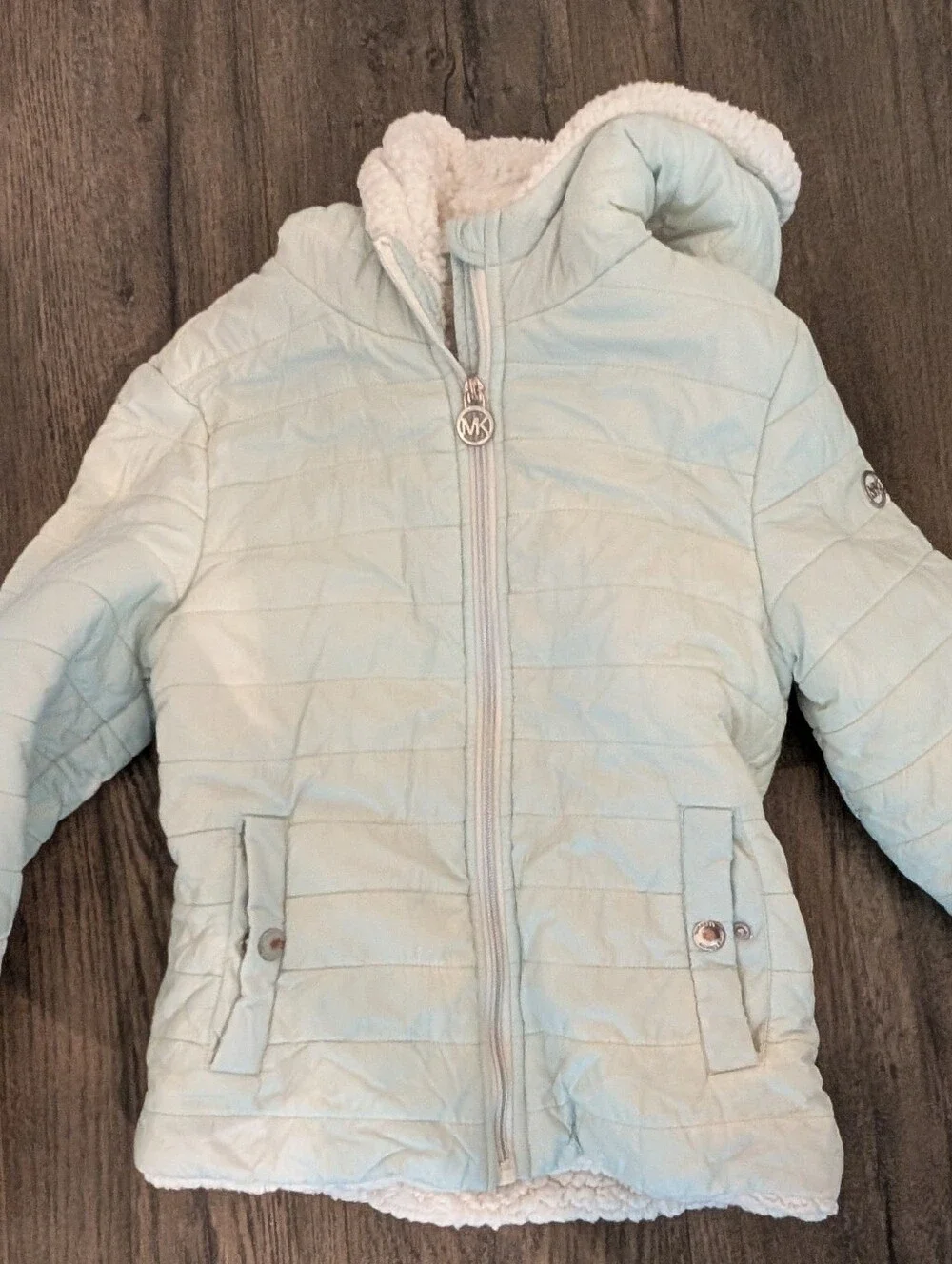 MICHAEL Michael Kors Light Blue Quilted Kids Jacket with Sherpa Trim